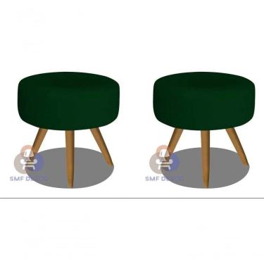 Imagem de Kit 02 Puff Redondo Pés Palito verde Veludo