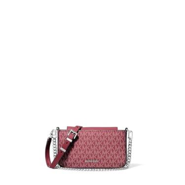 Imagem de Michael Kors Bryant Bolsa transversal conversível pequena, ferragem prateada/tonal MK Signature Coated Twill/Oxblood