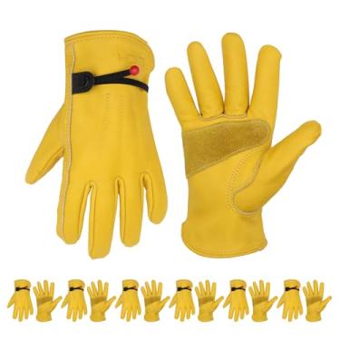 Imagem de HLDD HANDLANDY 6 pares de luvas de couro bovino para homens e mulheres, palma reforçada durável, resistente para construção, soldagem, quintal, fazenda, mecânico, jardinagem, dirigir