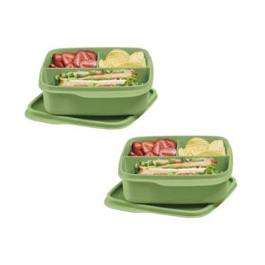 Imagem de Kit 2 Potes Herméticos Tupperware Basic Line Divisória Verde 550ml