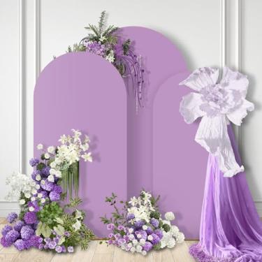 Imagem de GOJAWAY Conjunto de 3 capas roxas de arco de casamento de 1,8 m de elastano para arco de casamento para topo redondo Chiara Arch Back, suporte para decoração de festa de aniversário, cerimônia