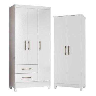 Imagem de Guarda Roupa Infantil Lima e Armário Multiuso Jade Branco Brilho  Mova