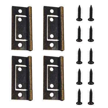 Imagem de STFRBTH 4 peças de dobradiças de armário sem encaixe de 5 x 2,3 cm, dobradiça de porta com parafusos de montagem, dobradiças de extremidade estilo vintage para móveis, janelas, armário (Bronze)