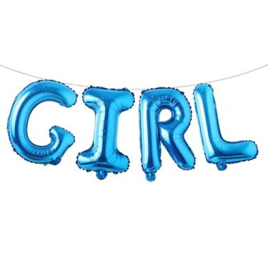 Imagem de Letras de banner de balão de 40,6 cm para meninos ou meninas | Balões reveladores de gênero, decorações de revelação de gênero | Decorações de chá de bebê (menina azul)