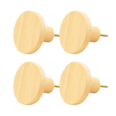 Imagem de Kit 4 Ganchos de Madeira Pinus Cabideiro de Parede Redondo Bolsas Moch