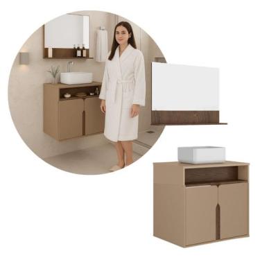 Imagem de Kit Gabinete Banheiro 60cm c/ Cuba de Resina e Espelho MDP - Harmonia,