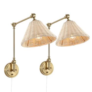 Imagem de Arandela de parede WINGBO Rattan Shade, braço giratório ajustável, pac