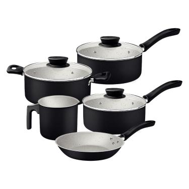 Imagem de Jogo de Panelas Tramontina Linz 5 Peças em Alumínio Antiaderente Starflon Max Preto