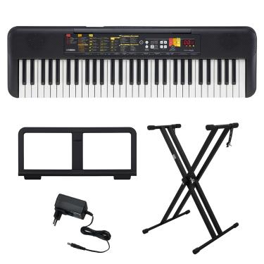Imagem de Kit Teclado Arranjador 61 Teclas PSR F52 com Fonte Bivolt Yamaha e Suporte em X