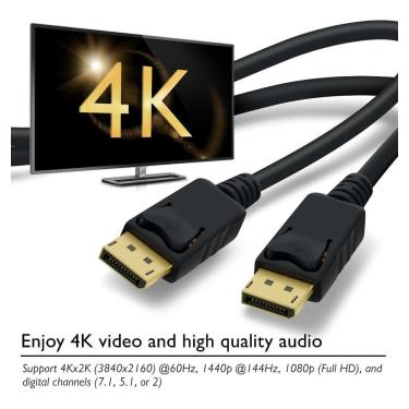 Imagem de Cabo Displayport 1.4A 240Hz 8K 1.8M Triplo Blindado + Trava