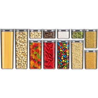 Imagem de Conjunto de Potes Herméticos, Tampa com Vedação, Empilháveis, Multiúso P/Armário Cozinha Despensa Macarrão Café Alimentos Açúcar, Kit Organizadores (Kit 12 Potes)