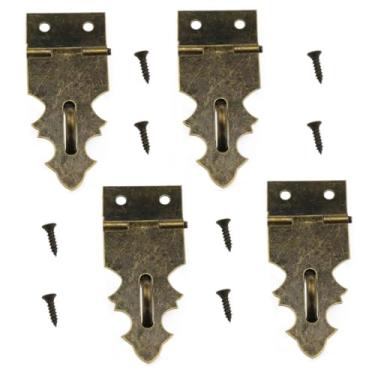 Imagem de AYLIFU Mini dobradiça de madeira com trava de caixa de joias com parafusos bronze 1,88 × 0,198 cm para joias, caixas de madeira, gavetas e artesanato faça você mesmo, 4 peças