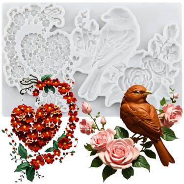 Imagem de MYPRACS Bird Rose Fondant Moldes de silicone para decoração de bolos de açúcar, topo de cupcake, pasta de goma de chocolate, argila de polímero