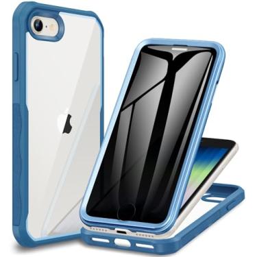 Imagem de CENHUFO Capa para iPhone SE 2022/Capa para iPhone SE 2020/Capa para iPhone 8/Capa para iPhone 7, Capa para celular antiespião com protetor de tela de vidro de privacidade integrado, capa resistente e durável à prova de choque - Azul