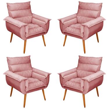 Imagem de Kit 04 Poltronas Decorativas Modernas Sala e Recepção Monza Pés Palito Veludo Rosé - Desk Design