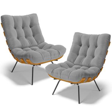Imagem de Kit 2 Poltronas Decorativas Sala de Estar Costela L02 Bouclê Cinza - Lyam Decor