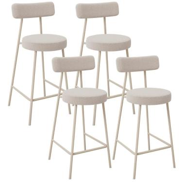 Imagem de Kit 04 Banquetas Baixa Cozinha Sala Jantar Bancada Milão Arena L02 Bouclê Bege - Lyam Decor