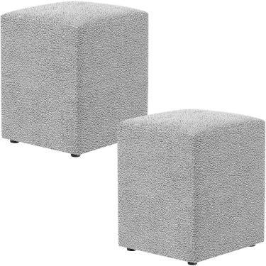 Imagem de Kit 02 Puffs Quadrado Decorativo L02 Bouclê Cinza - Lyam Decor