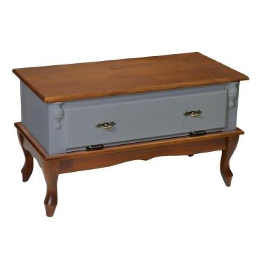 Imagem de Mesa De Centro Retangular 2 Portas Pés Luiz Xv - Cinza Laca Com Tampos E Base Imbuia Glazer