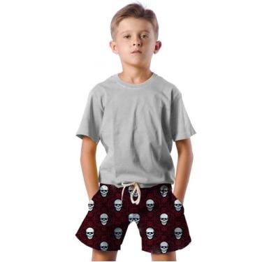Imagem de Shorts Infantil Bermuda Calção Praia Verão Caveira Arte Antigo Red 372