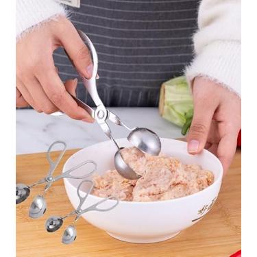 Imagem de 2 unidades de máquina de fazer almôndegas de aço inoxidável – Pinças de carne Baller Molde de rolo de arroz e vegetais Ferramenta de cozinha para bolo, pinças de gelo, colher de massa de biscoito