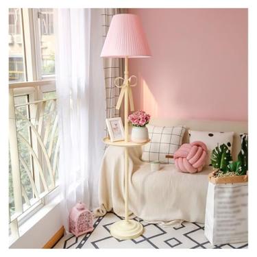 Imagem de Luminária de chão Candeeiro de pé moderno com mesa bandeja, candeeiro para sala estar, quarto, escritório, casa(Pink-Yellow)