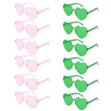 Imagem de Uintoon Óculos de sol de coração 12/18/24 peças de óculos em forma de coração para mulheres e meninas, lindos óculos de festa, acessórios para lembrancinhas de festa, Verde claro, rosa, 1in*1in*0.5in