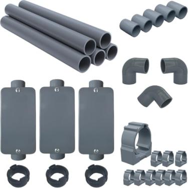 Imagem de Conjunto 3 Caixa Passagem 1/2pol C Instalação 1m Completa (Cinza)