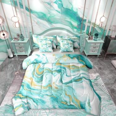 Imagem de Conjunto de edredom solteiro de veia de mármore com lençóis, arte fluida de tinta minimalista, 7 peças, estampa de mármore abstrato, cama em uma bolsa, estilo retrô, arte em aquarela, decoração de