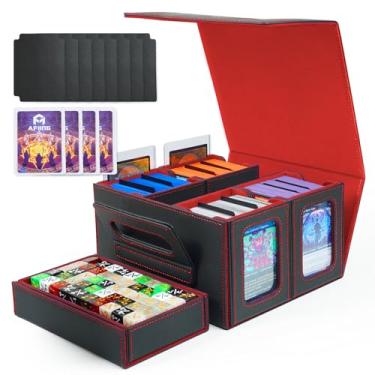 Imagem de AFIING Commander Deck Box For Mtg Fits 400+ Double-Sleeved Cards, 5-in-1 TCG Storage Box with Removable Deck Case, 4 Toploaders, Dice Tray & Handle for TCG/Sports Cards (Black Red)