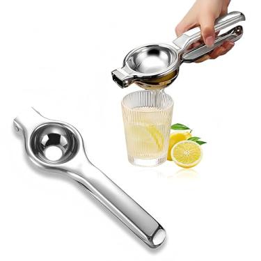 Imagem de 1 espremedor de limão de aço inoxidável - espremedor de suco para laranja, limão, limão - extrator manual de suco de frutas com coador de polpa, prata