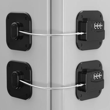 Imagem de Trava de geladeira – Fechadura resistente para geladeira e armário, fechadura de combinação sem chave para gavetas, fornos, lixeiras e muito mais | Fácil instalação | Preto (pacote com 2)