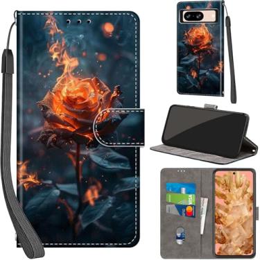 Imagem de Capa carteira para Google Pixel 8, com [3 compartimentos para cartão], fecho magnético com suporte, couro PU, capa flip protetora à prova de choque 15.7 cm 2023, Burning Roses