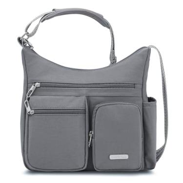Imagem de MHCNLL Bolsa tiracolo moderna antifurto para mulheres, bolsa de viagem com vários bolsos de nylon impermeável e bolsa de ombro para o dia a dia, Cinza, Transversal