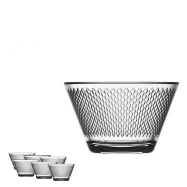 Imagem de Conjunto de Vidro com Textura Zig Zag, 300ml, Design Moderno, Transparente, 6,5 x 10,5cm, para Saladas, Sobremesas e Petiscos