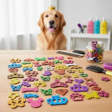 Imagem de Kit de Mini Adesivos para Pet - Cola Importada - 30 adesivos em cores Diversas, formatos diversos, como ossinho, coração, coroa