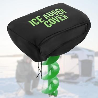 Imagem de Wesnoy Capa de eixo helicoidal de gelo com 2 bolsos, capa resistente à prova d'água para acessórios de pesca, bolsa protetora à prova d'água com bolsos de armazenamento e cordão, preta