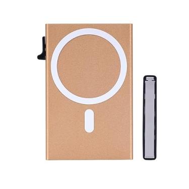 Imagem de Carteira minimalista com bloqueio de RFID, design fino de alumínio, preta, com aba de acesso rápido, organizador de cartão de crédito moderno, Dourado, Moderno