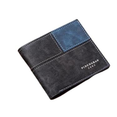 Imagem de Carteira masculina moderna, portátil, bloco de cores, fina, dobrável, bolsa masculina prática com 2 compartimentos para dinheiro, 1 bolso com zíper para uso diário, Preto, Moderno