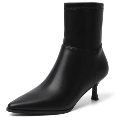 Imagem de RIBONGZ Botas de tornozelo femininas salto agulha gatinho sexy cowgirl botas de vaqueira com zíper lateral bico fino salto baixo elegante outono cano médio curto moda inverno couro ou camurça trabalho