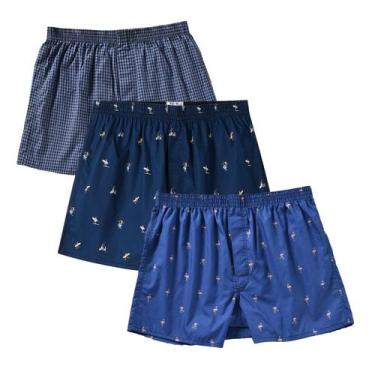 Imagem de Shorts boxer CINVIK, pijama xadrez azul retrô, 100% algodão, pacote co