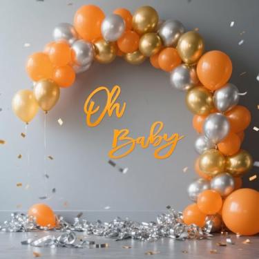 Imagem de Placa Oh Baby para pano de fundo – Placa reutilizável de feltro amarelo dourado para chá de bebê, menino, menina, bandeira de festa, balão e arco, decoração fotográfica (feltro dourado amarelo)