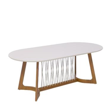 Imagem de Mesa De Jantar Oval Com Tampo De Vidro Tulipa Natuame Cinamomo E Off White 210cm