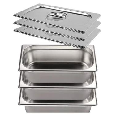 Imagem de Kit 3 Cuba Gastronômica Gn 1/3 100mm Tampa Buffet Envio Já - Triboshop