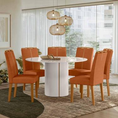 Imagem de Conjunto Sala De Jantar Mesa 1,35m Com 6 Cadeiras Serena Off White/friso Ypê/al03 - New Ceval 