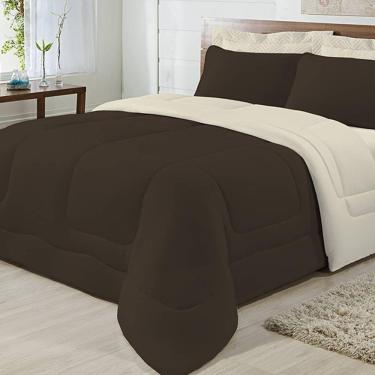 Imagem de Edredom Dupla Face 100% Algodão Malha Casal Gran Moratta 01 Peça - Marrom- Palha