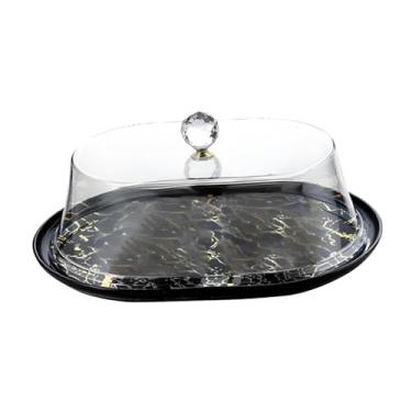 Imagem de DimyFew Capa de bolo de acrílico à prova de poeira, caixa de exposição de pastelaria de acrílico, capa de pão, suporte para bolo de donut para queijo, Oval Black Gold S