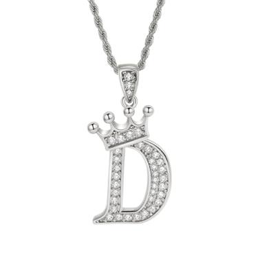 Imagem de Colares femininos com inicial de prata, colar longo com pingente delicado de letra A-Z, colar com nome de coroa, joias para presente feminino, One size, Metal, Sem Pedra Preciosa