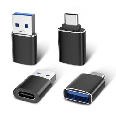 Imagem de Adaptador USB para USB C (pacote com 2) e adaptador USBC para USB (pacote com 2), compatível com MacBook, Surface, iPad, iPhone, Galaxy Notebook, XPS e mais dispositivos tipo C, preto