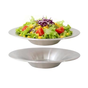 Imagem de JMUSTTBO 2 peças de pratos de salada de macarrão de aço inoxidável de 25,4 cm, conjunto de pratos de metal para macarrão espaguete, comida redonda